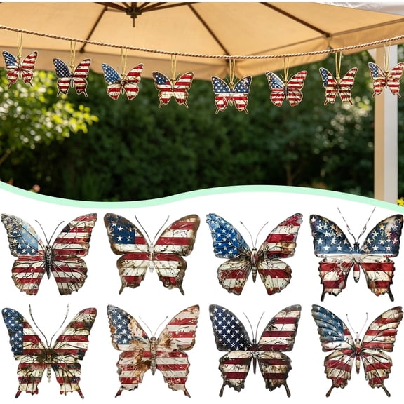 Z52LingLing Decoration Patriotic Acrylic Butterfly Hanging Pendant American Flag Design 2D Flat Ornament Wall Window Tree Accent for Independence Day Memorial Day Decoration