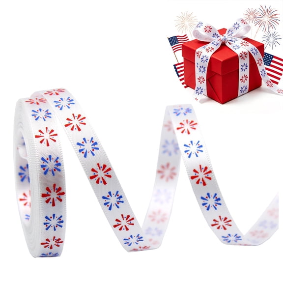 Z52LingLing Decoration Patriotic Two-Tone Double Streamer Ribbon Model B, 1cm Wide 5-Yard Roll Wire-Free American Flag Pattern Swallow-Tail Bow Trim 4th of July