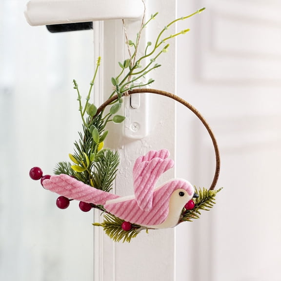 Z52LingLing Decoration Pink Wreath - 15CM Cute Bird Plush & Branch Doll Design, Lightweight Hanging Wreath for Door Wall Window, Perfect Home Shop Decor & Window Display Prop