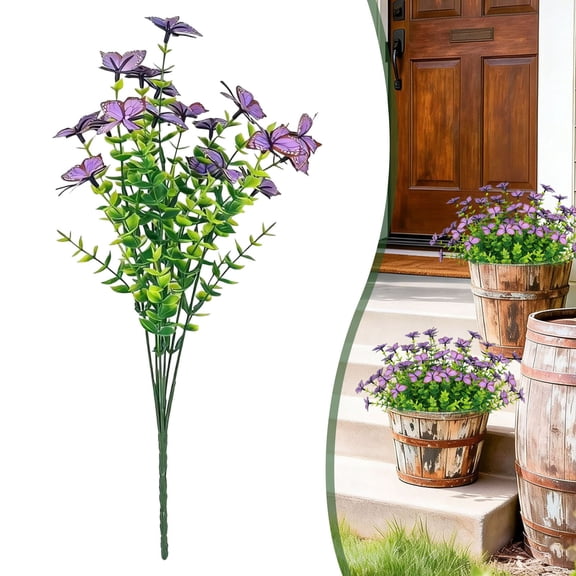 Z52LingLing Decoration Purple Eucalyptus and Butterfly Artificial Flower Decor - Elegant Enduring Faux Arrangement for Patio, Garden, Living Room, or Entryway