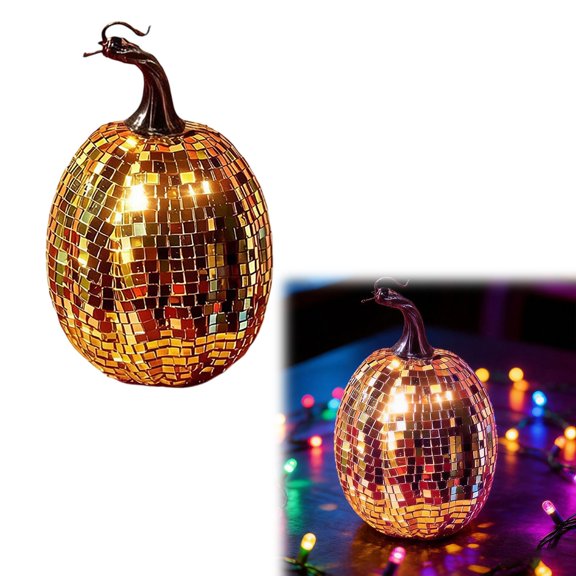 Z52LingLing Decoration Reflective Mirror Tile Pumpkin Sculpture Halloween Desktop Decor 1-Piece