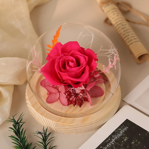 Z52LingLing Decoration Rose-red Preserved Artificial Flowers - Sentimental Gift for Mom on Mother's Day, Birthday, or Anniversary with Night Light Function
