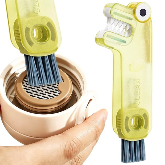 Z52LingLing Decoration 1-Pack 4-in-1 Dinosaur Cup Lid Cleaning Brush, Translucent Yellow Multifunctional Bottle Crevice Detail Scrubber