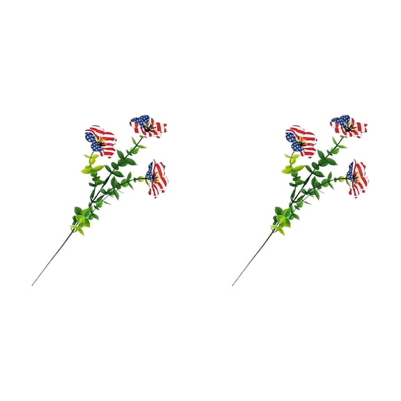 Z52LingLing Decoration US Independence Day Artificial Flowers Patriotic Red White Blue Bouquet(2PC)
