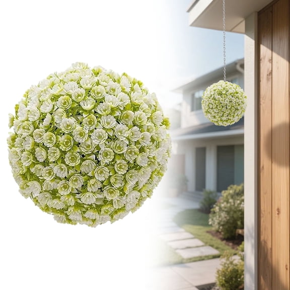 Z52LingLing Decoration White Artificial Topiary Ball Sphere Faux Plant Decoration with Grid Inner Frame Support