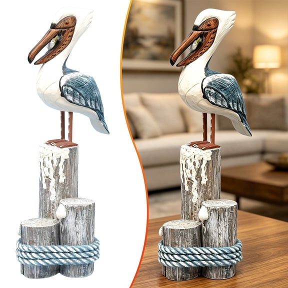 Z52LingLing Decoration Wooden Bird Statue Tree Stump Sculpture Carved Home Desk Ornament