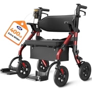 Z59 2-in-1 Bariatric Rollator, 400lb Extra-Wide Seat & 10 All-Terrain Wheels, Senior Mobility Combo-Red