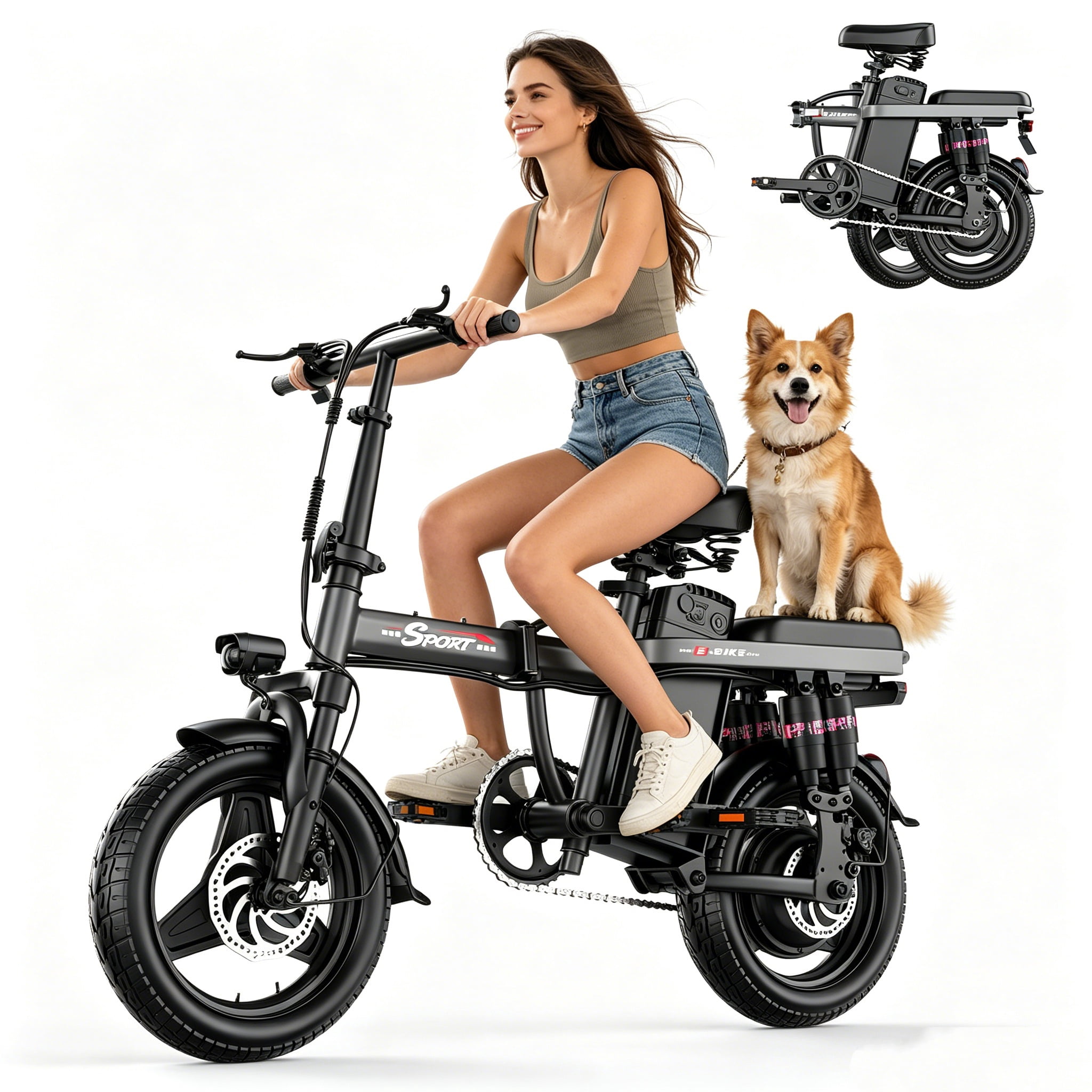 ASKGO 1200W Electric Bike for Adults Teens, 48V 14Ah Folding Ebike, 25MPH & 30 Miles Range, 14" Commuting Ebike with Dual Suspension & Dual Brake, 3-Speed Modes, Portable Electric Mini Bike,UL2849