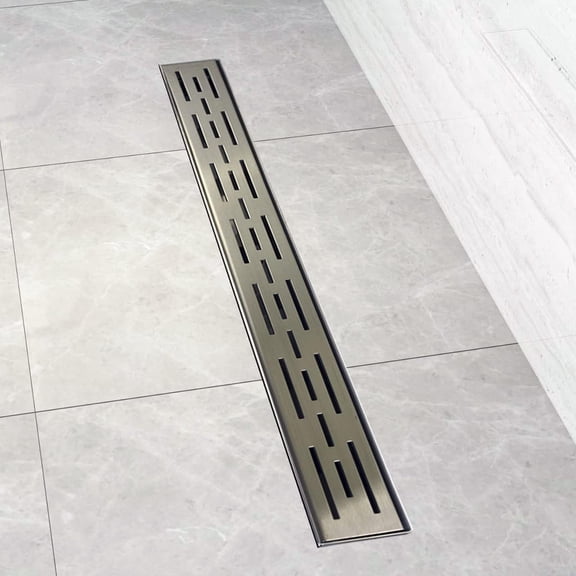 ZA Linear Shower Drain - 48 Inch Brick Pattern - Brushed Stainless Steel - Hair Strainer - Leveling Feet - Threaded Adapter - Sleek and Modern Design
