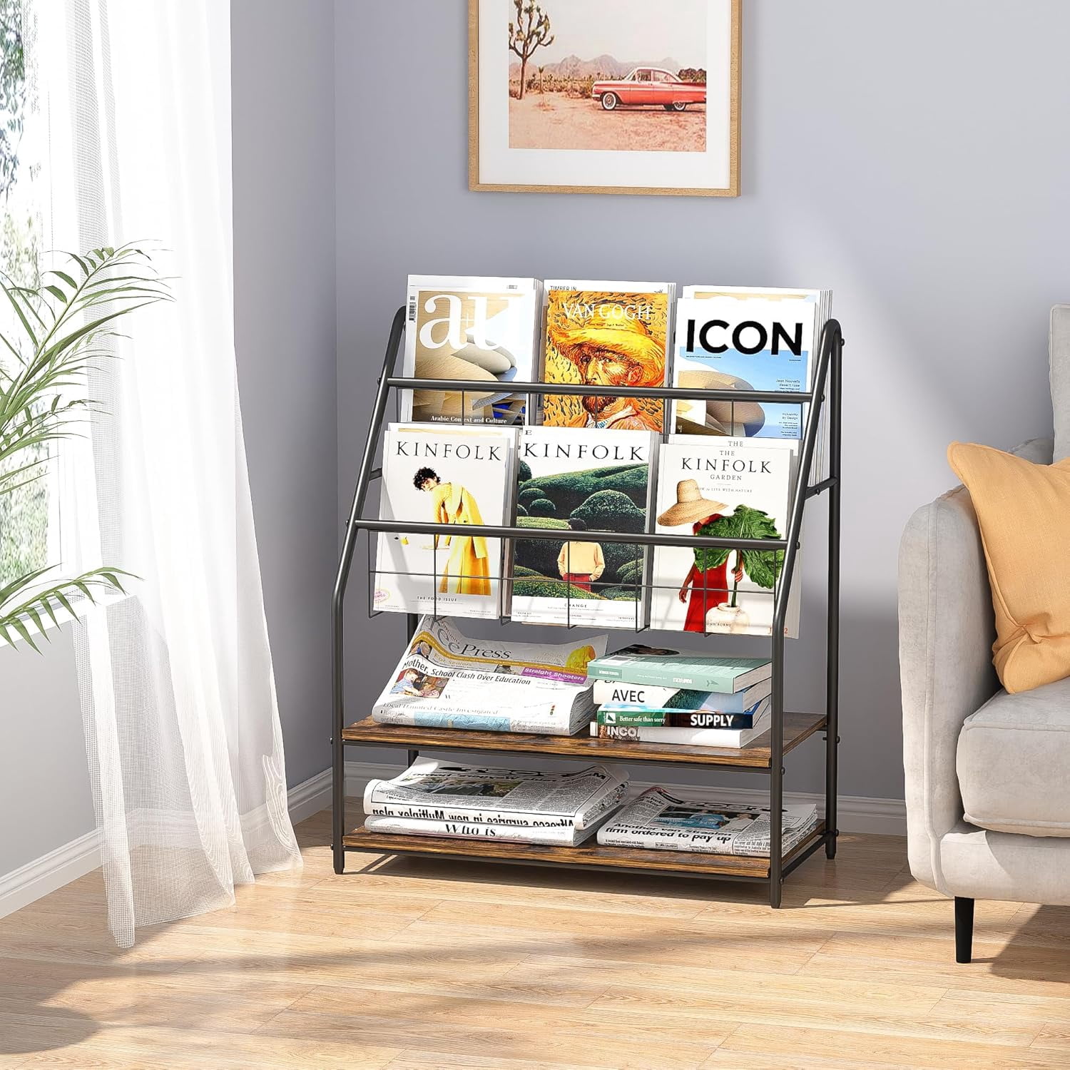 Newspaper Distribution Racks ZA Magazine Holder Floor,2-Tier Metal Magazine Racks, Newspaper Display ...