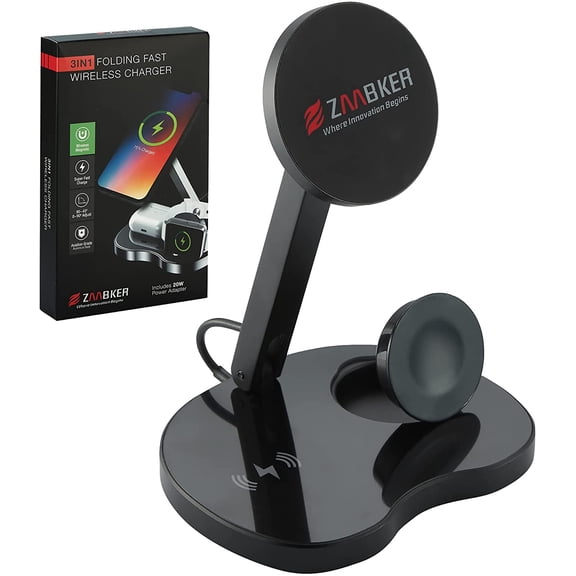 ZAABKER 3 in 1 Wireless Charger For iPhone Magnetic Quick Charge Replacement for MagSafe Apple Charger Black