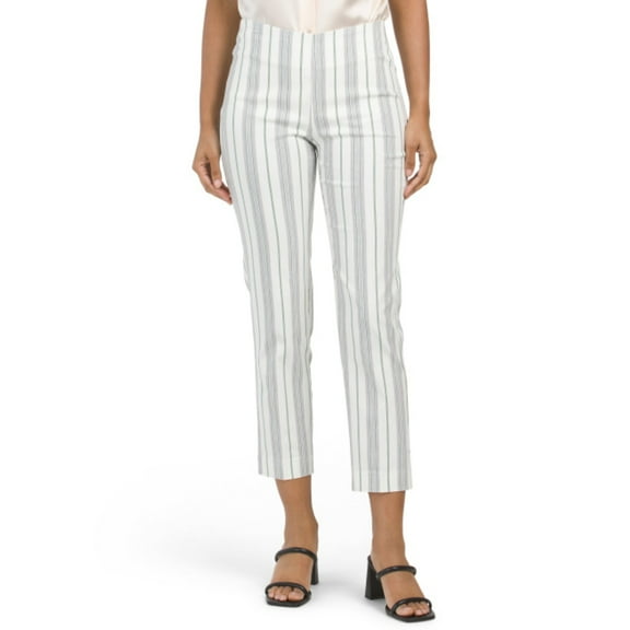 ZAC & RACHEL Women's High Rise Slim Fit Striped Cropped Pants-White / 10