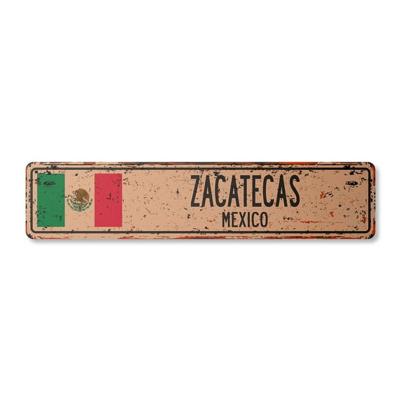 ZACATECAS MEXICO Vintage Plastic Street Sign Mexican flag city country road wall gift | Indoor/Outdoor | 30" Wide