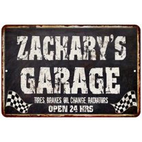 ZACHARY'S Garage Black Grunge Sign 8 x 12 High Gloss Metal 208120005456