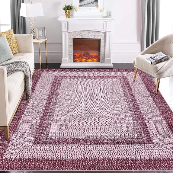 ZACOO 10' x 13' Indoor Farmhouse Large Area Rug Traditional Area Rug for Living Room Bedroom Kitchen Stain Resistant Geometric Carpet, Pink