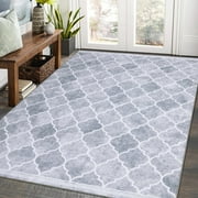 ZACOO 10'x13' Moroccan Soft Fluffy Large Carpet Geometric Washable Bedroom Rugs Dining Room Home Office Nursery Low Pile Rug, Grey