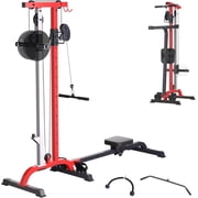 ZACOO 2-in-1 Rowing & Cable Machine, Adjustable Lat Pulldown & Seated Row, High Low Pulley Multi-Function Home Gym Equipment for Full Body Strength & Cardio Training, Black Red