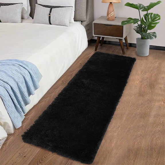 ZACOO 2' x 6' Shag Rug for Living Room, Fluffy Washable Rug for Bedroom, Nursery, Teen Bedroom Decor, Black