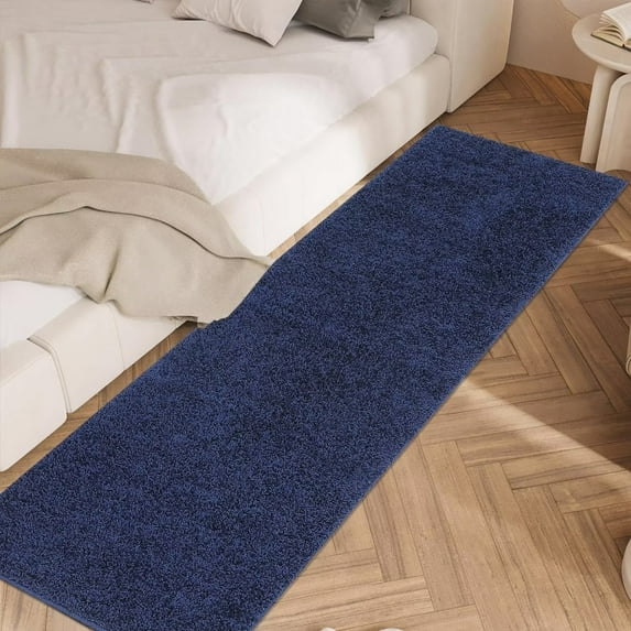 ZACOO 2' x 6' Shag Runner Rug Modern Indoor Runner Rug Shaggy Runner Rug Soft Fluffy Entryway Runners Bedside Floor Mat for Kitchen Laundry, Navy Blue