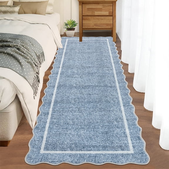 ZACOO 2'x6' Border Runner Rug, Machine Washable Ultra‑Thin Low Pile Non‑Slip Decorative Carpet for Hallway Entryway Kitchen, Blue