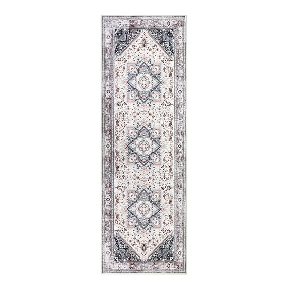 ZACOO 2'x6' Hallway Runner Rug Floral Print Bohemian Vintage Runners Non-Slip Low Pile Bedsides Rugs for Bedroom Foyer, Pink