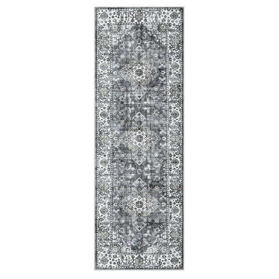 ZACOO 2'x6' Long Runner Rug Washable Kitchen Hallway Bedsides Rug Runner Vintage Persian Rug Soft Floral Print Rug for Laundry Room, Gray