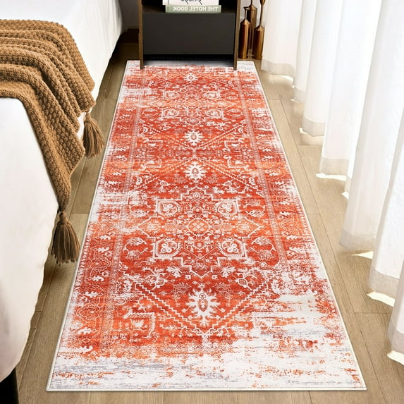 ZACOO 2'x6' Runner Rug Washable Distressed Rug Long Vintage Persian Rug Non-Slip Carpet for Kitchen Laundry Room, Orange