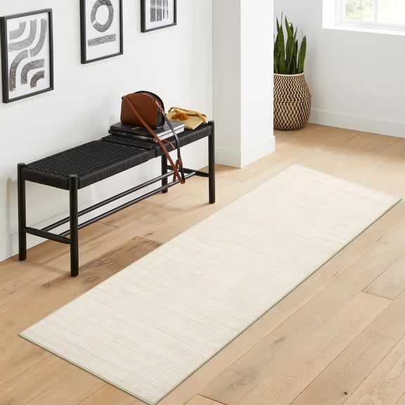 ZACOO 2'x6' Solid Textured Runner Rug, Machine Washable Ultra Thin Non Slip Carpet for Hallway Entryway Kitchen, Beige