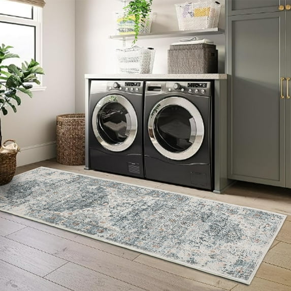 ZACOO 2'x6' Vintage Indoor Washable Runners for Hallways Rug Runner Boho Entryway Rug Stain Resistant Carpet for Bedroom, Grey Green