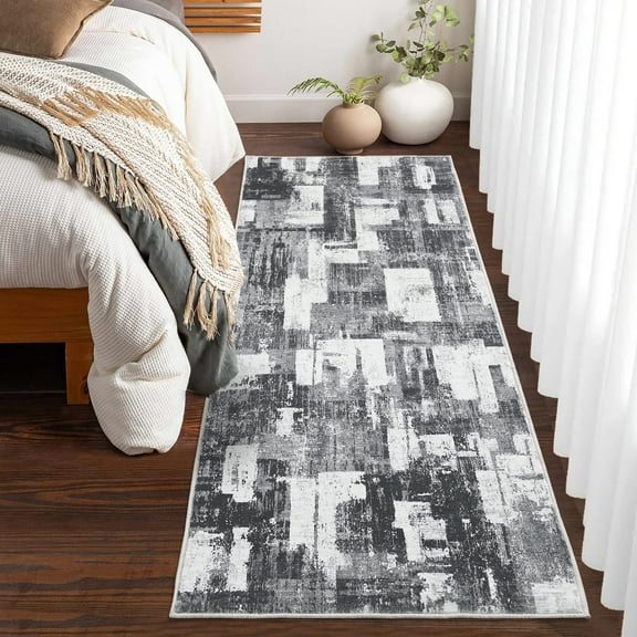 ZACOO 2x6 Abstract Hallway Runner Rug Washable Rug Soft Non-Slip Low-Pile Rugs for Entryway, Black Grey