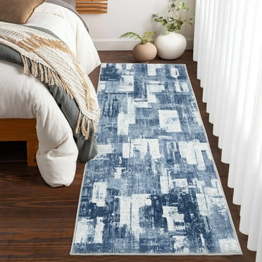 ZACOO 2x6 Abstract Hallway Runner Rug Washable Rug Soft Non-Slip Low-Pile Rugs for Entryway, Blue