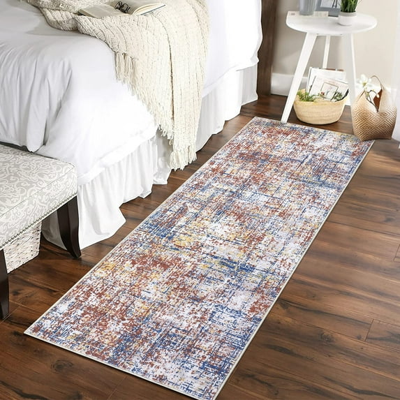 ZACOO 2x6 Hallway Runner Rug Washable Rug Soft Distressed Rug Non-Slip Low-Pile Rugs for Entryway Modern Area Rug, Red/Blue