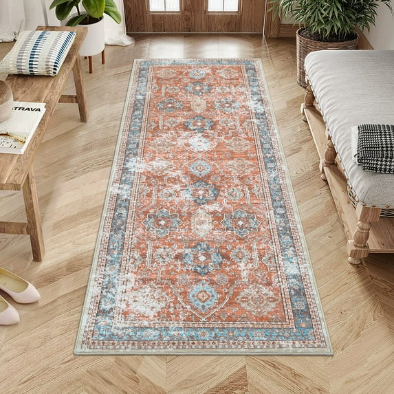ZACOO 2x6 Hallway Runner Rug Washable Rug Soft Distressed Rug Non-Slip Low-Pile Rugs for Entryway, Terracotta