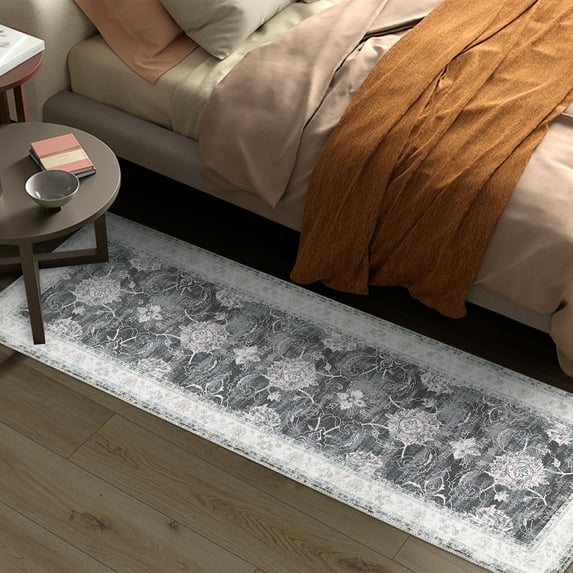 ZACOO 2x6 Runner Rug for Living Room Bedroom Non-Slip Low Pile Rug Machine Washable Runner Rug, Black/Grey