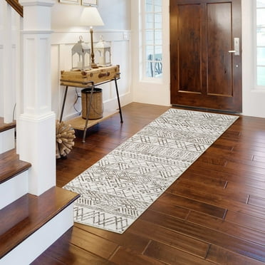 ZACOO 2x6 Runner Rug for Living Room Bedroom Non-Slip Low Pile Rug Machine Washable Runner Rug Boho Non Shedding Stain Resistant Rug, Taupe