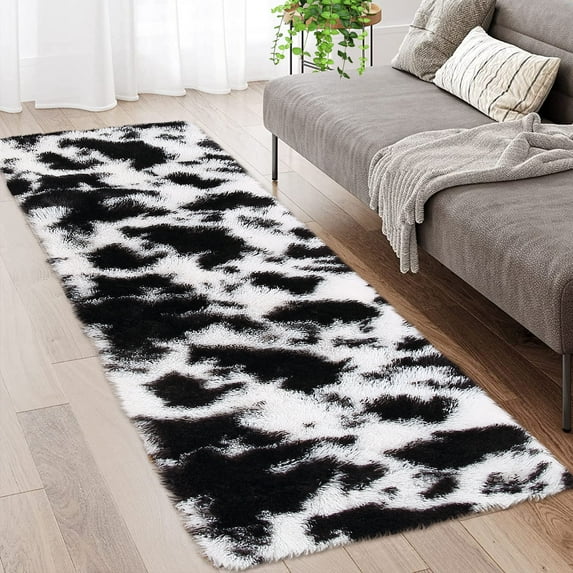 ZACOO 2x8 Runner Rug Non Slip Office Rugs Fluffy Apartment Decor Neutral Nursery Rug Tie Dye Black and White Rug