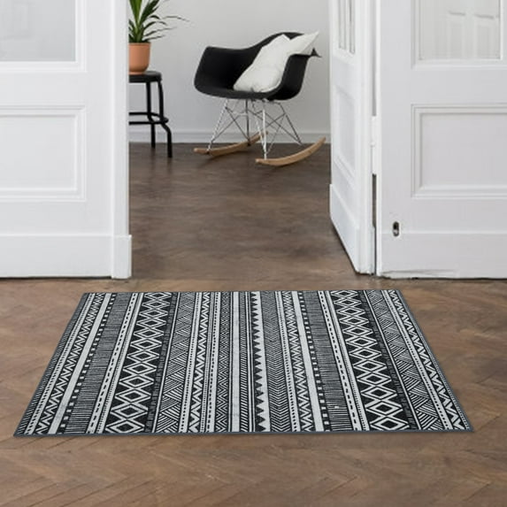 ZACOO 3' x 5' Washable Area Rug Boho Rug Geometric Distressed Diamond Foldable Accent Rug Home Decor, Black