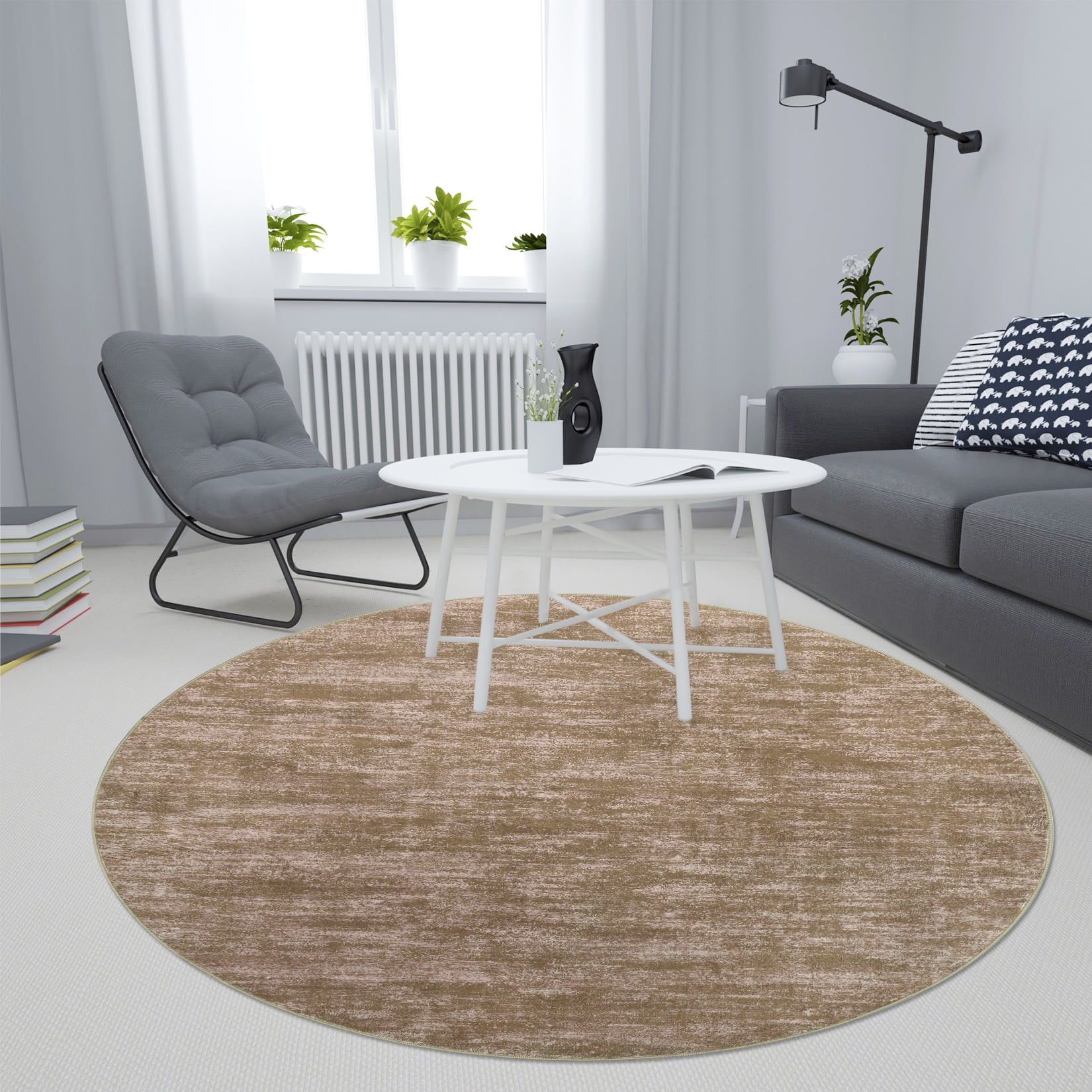 ZACOO 4' x 4' Modern Rug Washable Round Area Rug Solid Textured Indoor ...