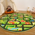 thumbnail image 1 of ZACOO 4 x 4 feet Round Kids Playmat Kids Educational Rug Road and Traffic Carpet Non Slip Rug City Map for Classroom Bedroom Kids Boys Room, Black, 1 of 7