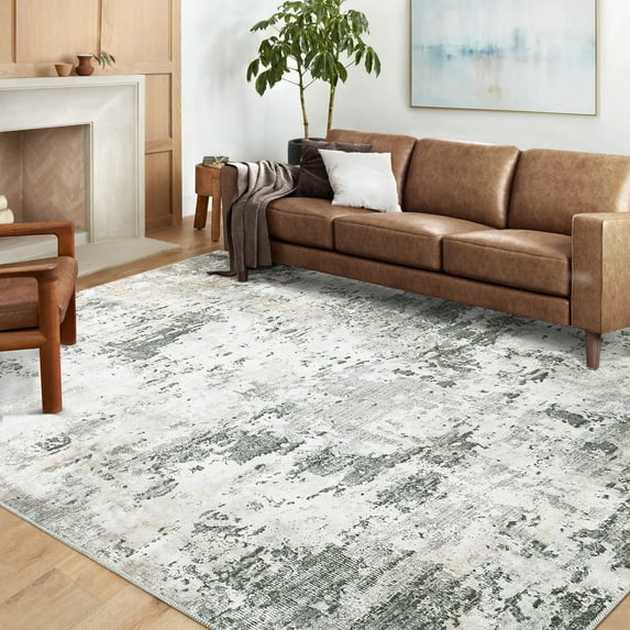 ZACOO 4' x 6' Contemporary Abstract Area Rug Modern Area Rug Non-Slip Non-Shedding Area Rug Low Pile Foldable Thin Rug, Gray Green