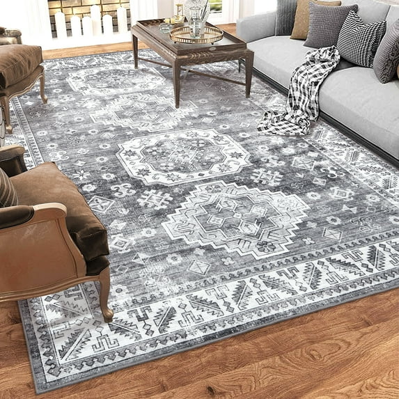 ZACOO 4 x 6 feet Machine Washable Area Rug Indoor Vintage Persian Rug Low Pile Stain Resistant Rug Distressed Area Rug for Living Room Bedroom, Gray