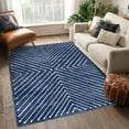thumbnail image 1 of ZACOO 4'x6' Geometric Stripe Rug Modern Foldable Carpet Low-Pile Soft Accent Carpet Indoor Floor Cover for Living Room, Blue, 1 of 8