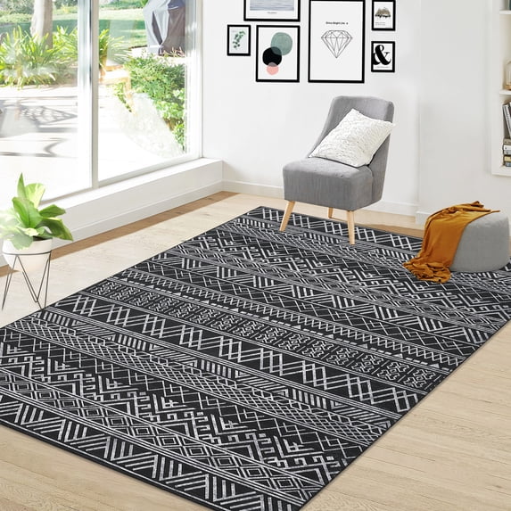ZACOO 4x6 Feet Washable Moroccan Bathroom Hallway Runner for Living Room Bedroom Non-Slip Low Pile Rug, Black