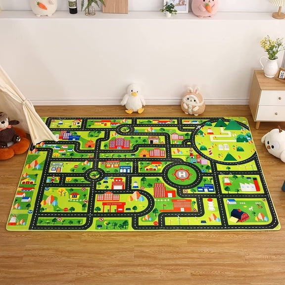 ZACOO 5 by 7 Kids Area Rug City Life Rug Car Street Traffic Learning Carpet Super Soft Non Slip Play Mat for Kids Toddler Bedroom Nursery Playroom Classroom, Black