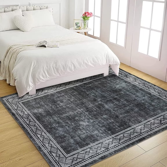ZACOO 5' x 7' Area Rug Modern Bordered Machine Washable Carpet Geometric Chic Border No-Slip Accent Rug for Dining Room Home Office, Gray