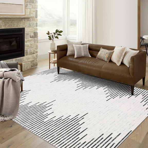 ZACOO 5' x 7' Rugs for Living Room Geometric Stripes Rug for Bedroom Dining Room Office Home Decor Soft Nursery Stain Resistant Carpet, Beige