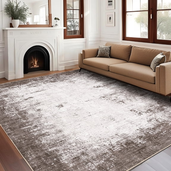ZACOO 5'x7' Faded Distressed Abstract Low‑Pile Indoor Area Rug Foldable Non‑Shedding Machine Washable Carpet for Entryway Bedroom Dining Room , Brown