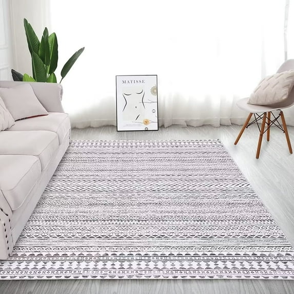 ZACOO 5'x7' Geometric Pattern Area Rug Vintage Boho Low Pile Non-Shedding Floor Carpet for Living Room Bedroom Dorm Home Office, Light Grey