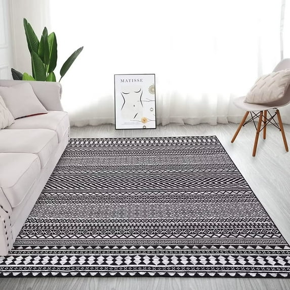 ZACOO 5'x7' Low Pile Area Rug Vintage Boho Rug Carpet Modern Non-Shedding Easy Cleaning Playroom Living Room Bedroom Floor Carpet, Black