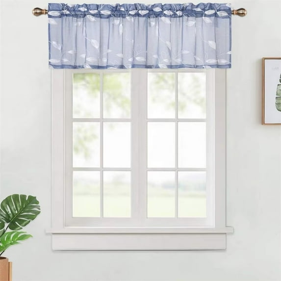 ZACOO 52"W x 15"L Sheer Curtain Valanse Floral Embroidered Jacquard Half Curtain Short Curtain Window Decorative with Rod Pocket Top for Kitchen, 1 Panel